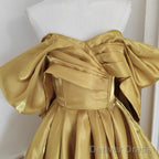 Sexy A Line Off The Shoulder Yellow Satin Travel Vacation Dress Short Birthday Dresses