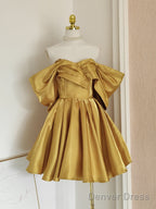 Sexy A Line Off The Shoulder Yellow Satin Travel Vacation Dress Short Birthday Dresses