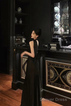 Sexy A Line One Shoulder Black Floor Length Prom Dresses Birthday Dress