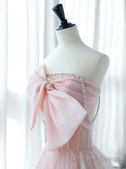 Sexy A-Line Pink Tulle Long Prom Dress