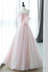 Sexy A-Line Pink Tulle Long Prom Dress