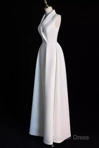 Sexy A Line Satin Party Dresses Long White Prom Dresses