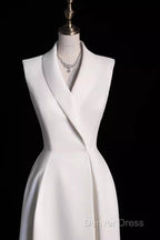 Sexy A Line Satin Party Dresses Long White Prom Dresses