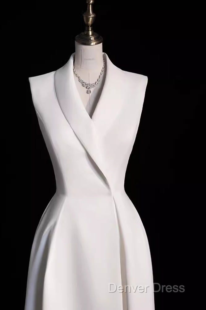 Sexy A Line Satin Party Dresses Long White Prom Dresses