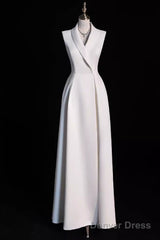 Sexy A Line Satin Party Dresses Long White Prom Dresses