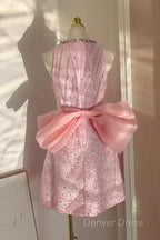 Sexy A Line Scoop Pink Sequin Travel Vacation Dress Short Birthday Dresses