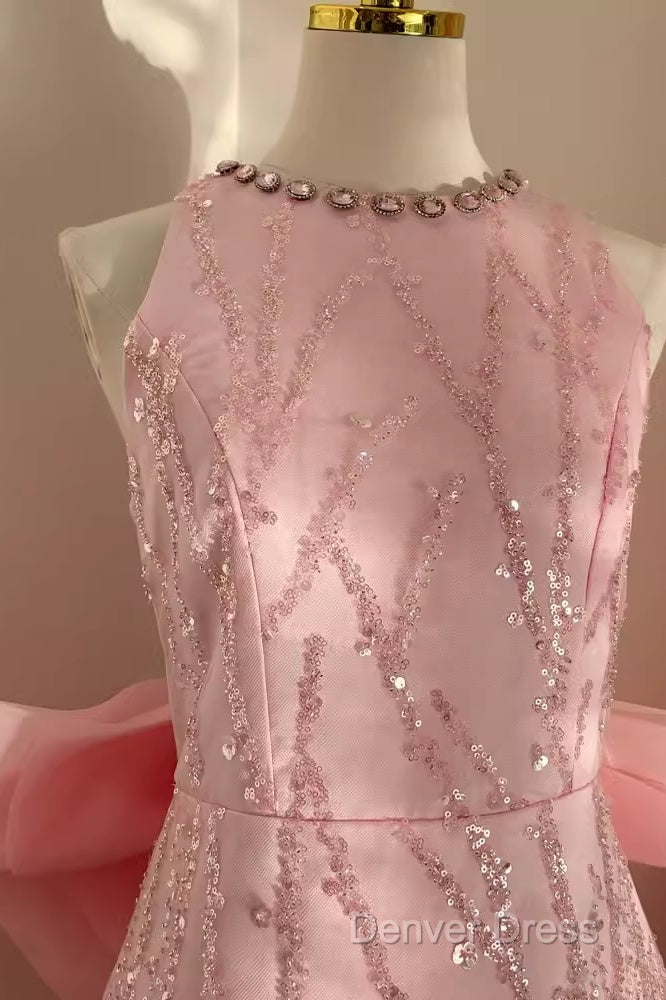 Sexy A Line Scoop Pink Sequin Travel Vacation Dress Short Birthday Dresses