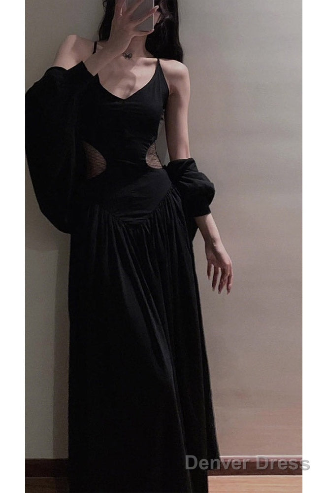 Sexy A Line Spaghetti Straps Black Beach Dress WomenS Vacation Dress Birthday Dresses