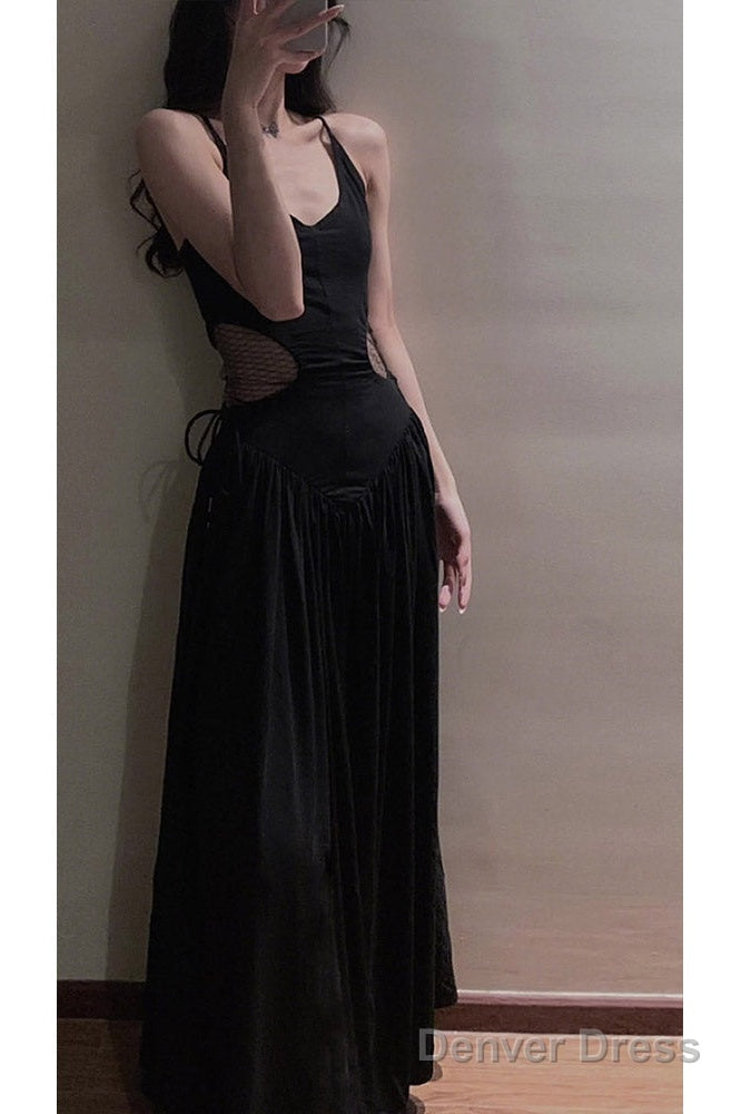 Sexy A Line Spaghetti Straps Black Beach Dress WomenS Vacation Dresses Birthday Dress Main image