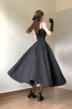 Sexy A Line Spaghetti Straps Black Satin WomenS Beach Dress Vacation Dress Birthday Dresses