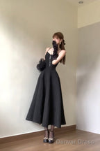 Sexy A Line Spaghetti Straps Black Satin WomenS Beach Dress Vacation Dress Birthday Dresses