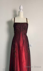 Sexy A Line Spaghetti Straps Burgundy Long Evening Dress Party Dress Prom Dresses