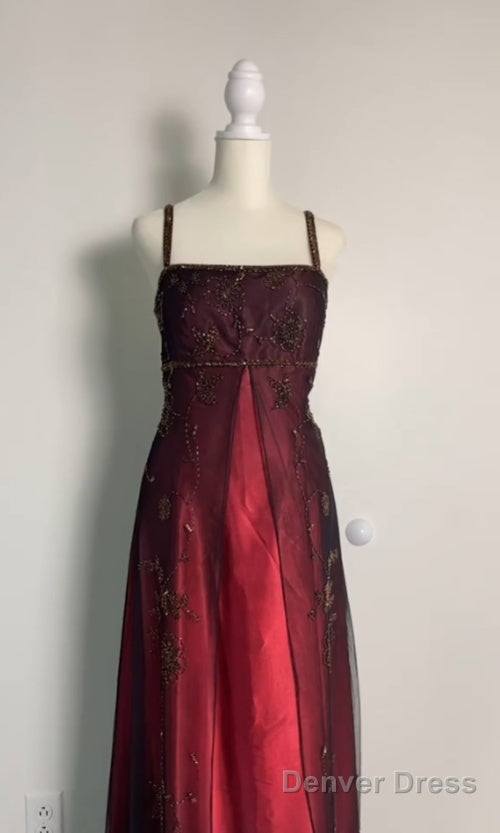 Sexy A Line Spaghetti Straps Burgundy Long Evening Dress Party Dress Prom Dresses