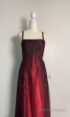 Sexy A Line Spaghetti Straps Burgundy Long Evening Dress Party Dress Prom Dresses