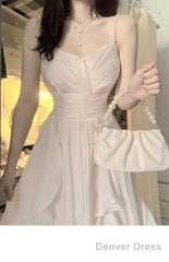 Sexy A Line Spaghetti Straps Champagne Prom Dresses Night Dress Birthday Outfits
