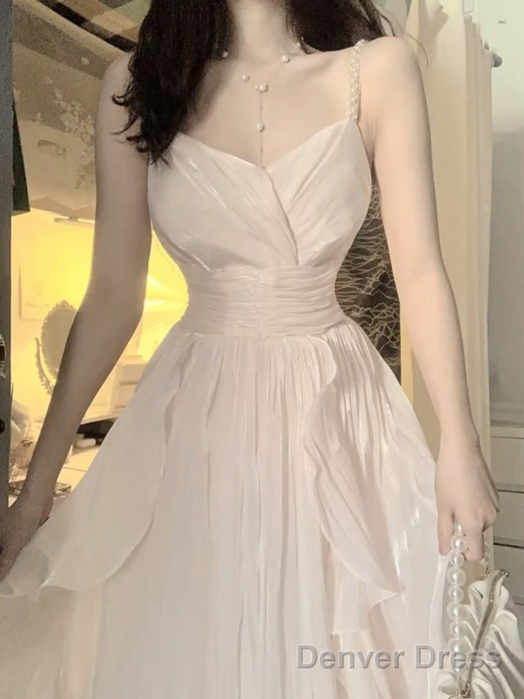 Sexy A Line Spaghetti Straps Champagne Prom Dress Night Dresses Birthday Outfits