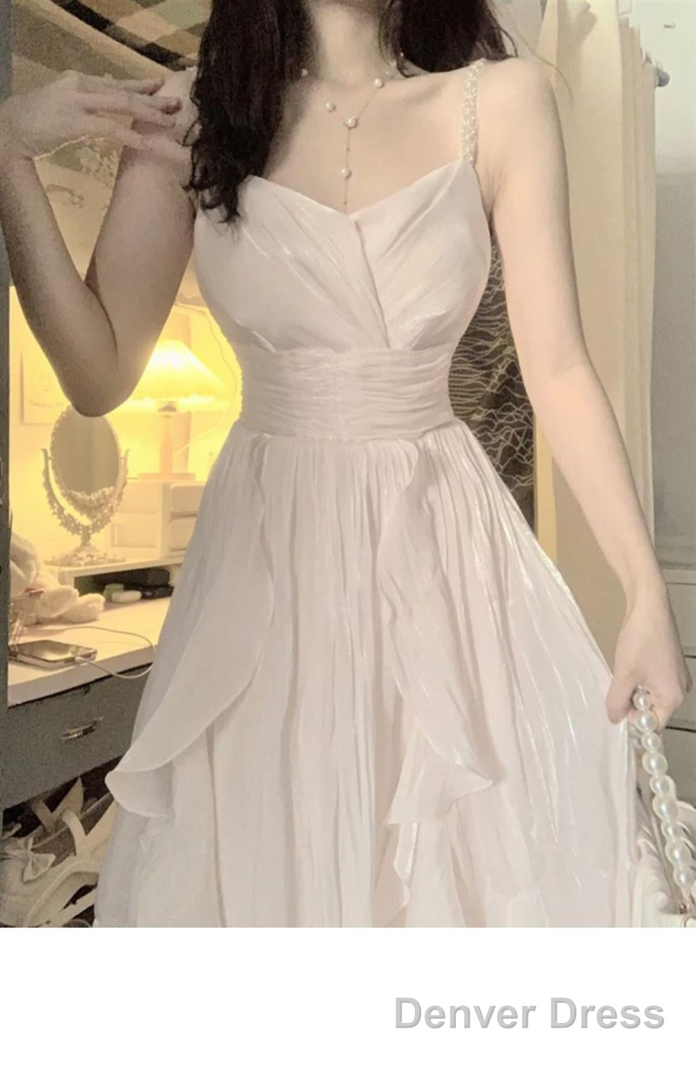 Sexy A Line Spaghetti Straps Champagne Prom Dress Night Dresses Birthday Outfits