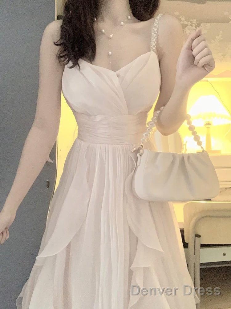 Sexy A Line Spaghetti Straps Champagne Prom Dress Night Dresses Birthday Outfits