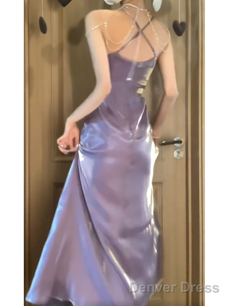Sexy A Line Spaghetti Straps Grape WomenS Beach Dress Slit Vacation Dress Birthday Dresses
