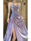 Sexy A Line Spaghetti Straps Grape WomenS Beach Dress Slit Vacation Dress Birthday Dresses