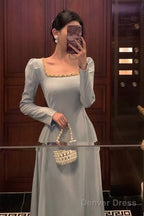 Sexy A Line Square Neckline Long Sleeves Prom Dresses Birthday Outfits Prom Gowns