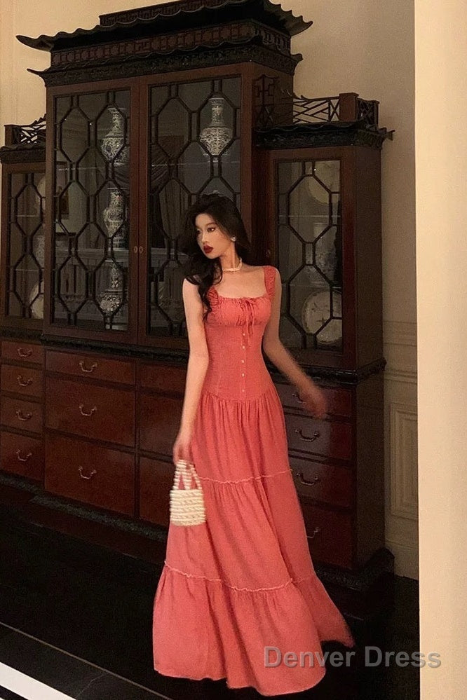 Sexy A Line Square Neckline Pink Long Prom Dresses Birthday Outfits
