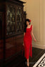 Sexy A Line Square Neckline Red Chiffon Prom Dresses Birthday Outfits Prom Gowns
