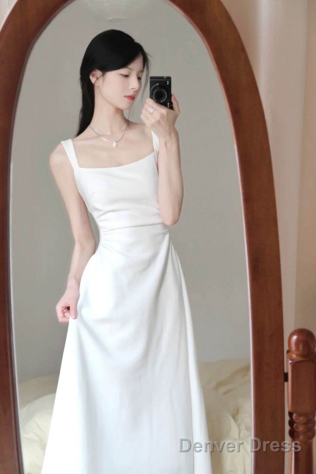 Sexy A Line Square Neckline White Holiday Dress Night Dresses Birthday Outfits