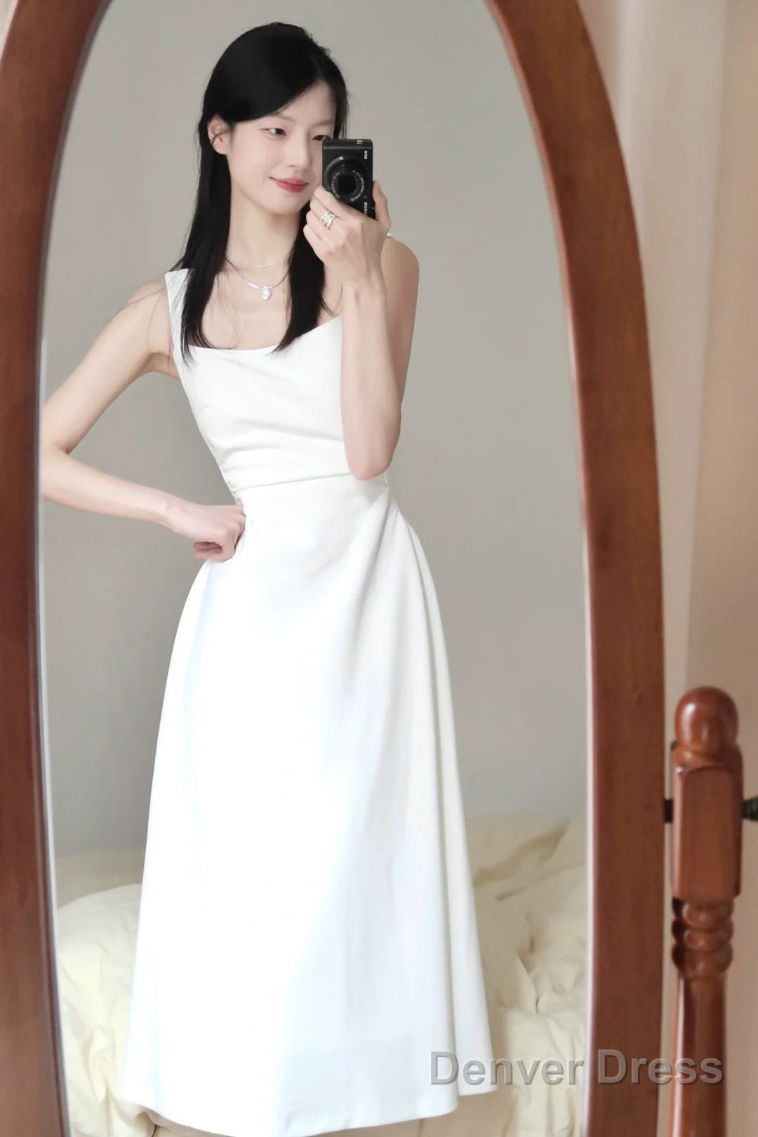 Sexy A Line Square Neckline White Holiday Dress Night Dresses Birthday Outfits