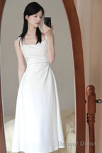 Sexy A Line Square Neckline White Holiday Dress Night Dresses Birthday Outfits