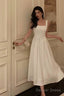 Sexy A Line Square Neckline White Satin Prom Dresses Birthday Outfits Prom Gowns