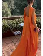 Sexy A Line Strapless Chiffon Organge Long Prom Dresses
