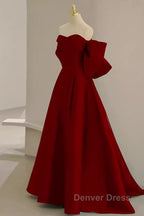 Sexy A Line Strapless Red Long Prom Dresses