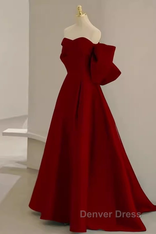 Sexy A Line Strapless Red Long Prom Dresses