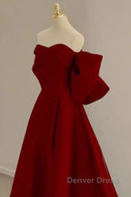 Sexy A Line Strapless Red Long Prom Dresses