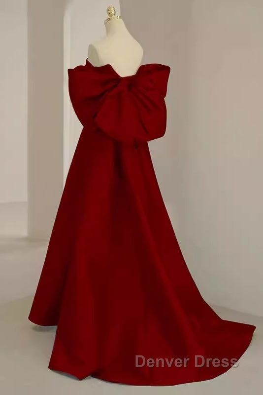 Sexy A Line Strapless Red Long Prom Dresses