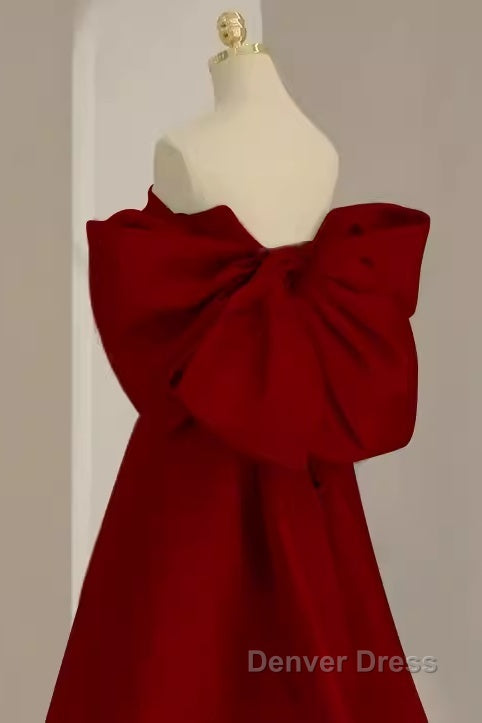 Sexy A Line Strapless Red Long Prom Dresses