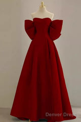 Sexy A Line Strapless Red Long Prom Dress