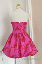 Sexy A Line Strapless Satin Pink Floral Vacation Dress Short Birthday Dresses