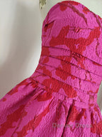 Sexy A Line Strapless Satin Pink Floral Vacation Dress Short Birthday Dresses