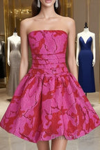 Sexy A Line Strapless Satin Pink Floral Vacation Dress Short Birthday Dresses