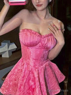 Sexy A Line Strapless Short Pink Homecoming Dresses