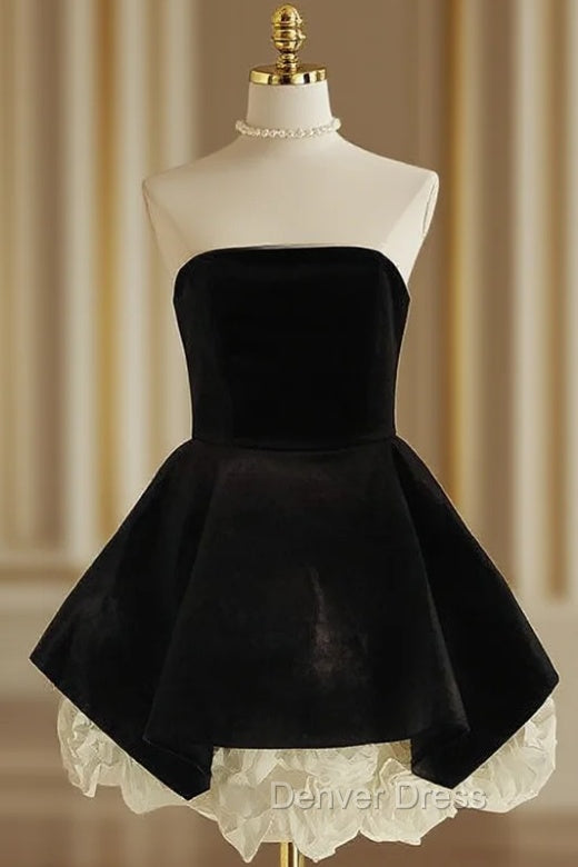 Sexy A Line Strapless Velvet Black Holiday Dresses Travel Vacation Dresses Short Birthday Dresses Main image