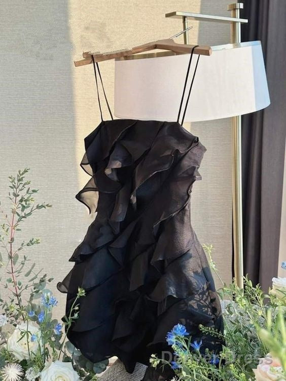 Sexy A Line Straps Black Homecoming Dresses 16Th Birthday Outfits