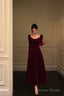 Sexy A Line Straps Burgundy Velvet Long Sleeves Prom Dresses Birthday Outfits