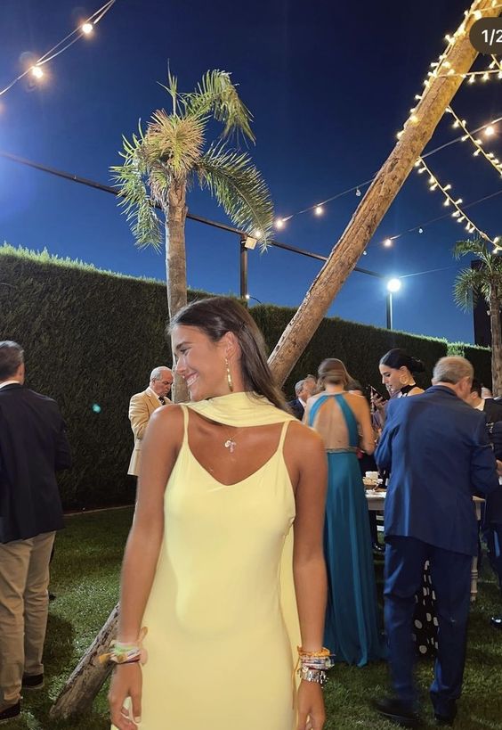 Sexy A Line Straps Chiffon Yellow Long Prom Dresses Secondary image