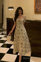 Sexy A Line Straps Floral Chiffon Ruffles Prom Dresses Birthday Outfits Prom Gowns
