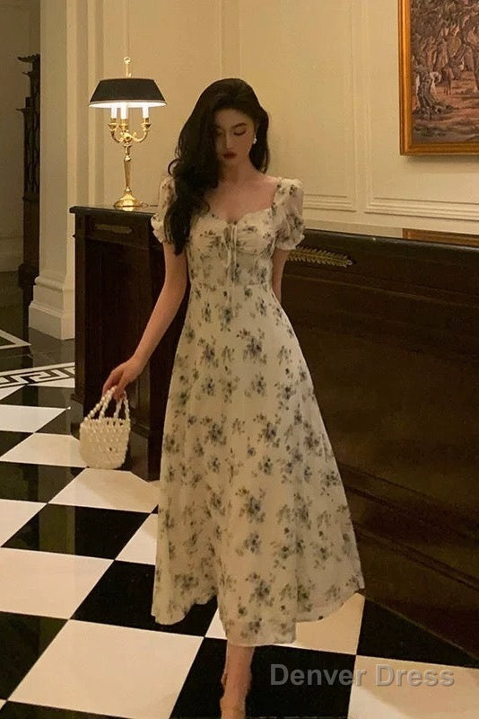 Sexy A Line Straps Floral Chiffon Ruffles Prom Dresses Birthday Outfits Prom Gowns