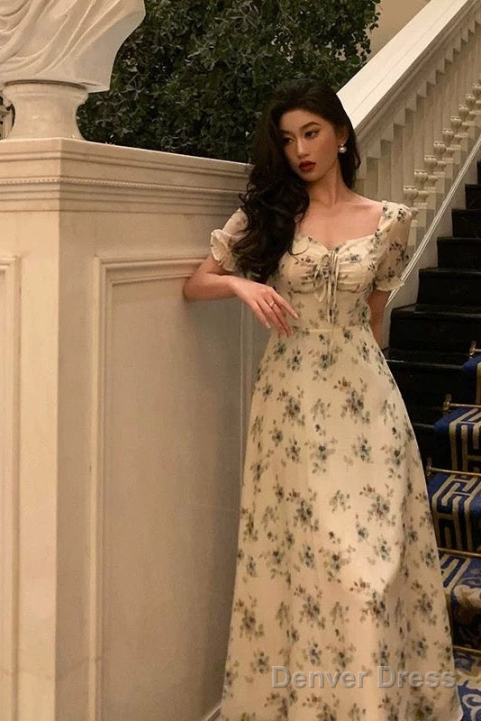 Sexy A Line Straps Floral Chiffon Ruffles Prom Dresses Birthday Outfits Prom Gowns