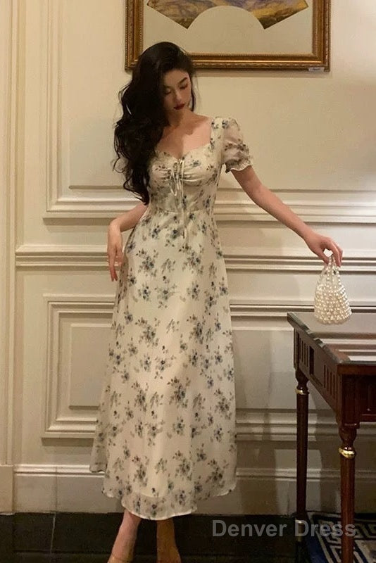 Sexy A Line Straps Floral Chiffon Ruffles Prom Dresses Birthday Outfits Prom Gowns